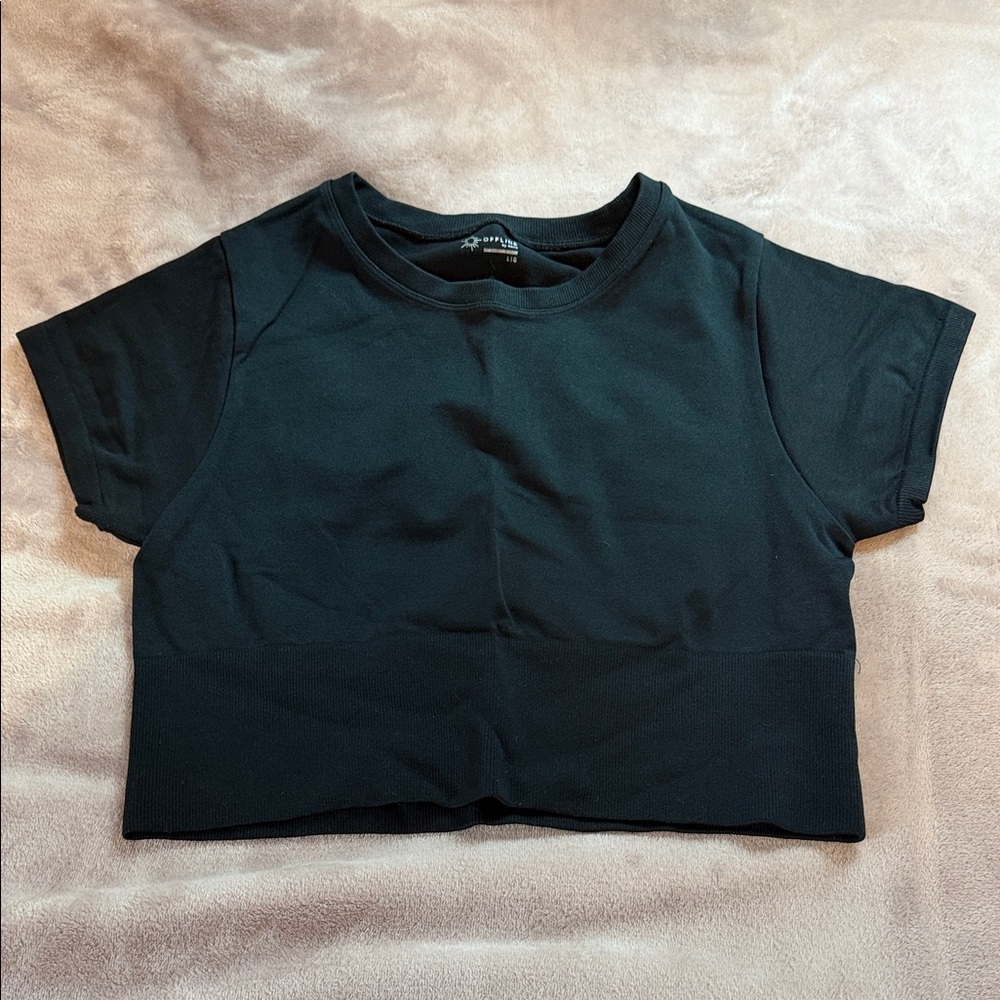 aerie Black Cropped Crewneck Tee